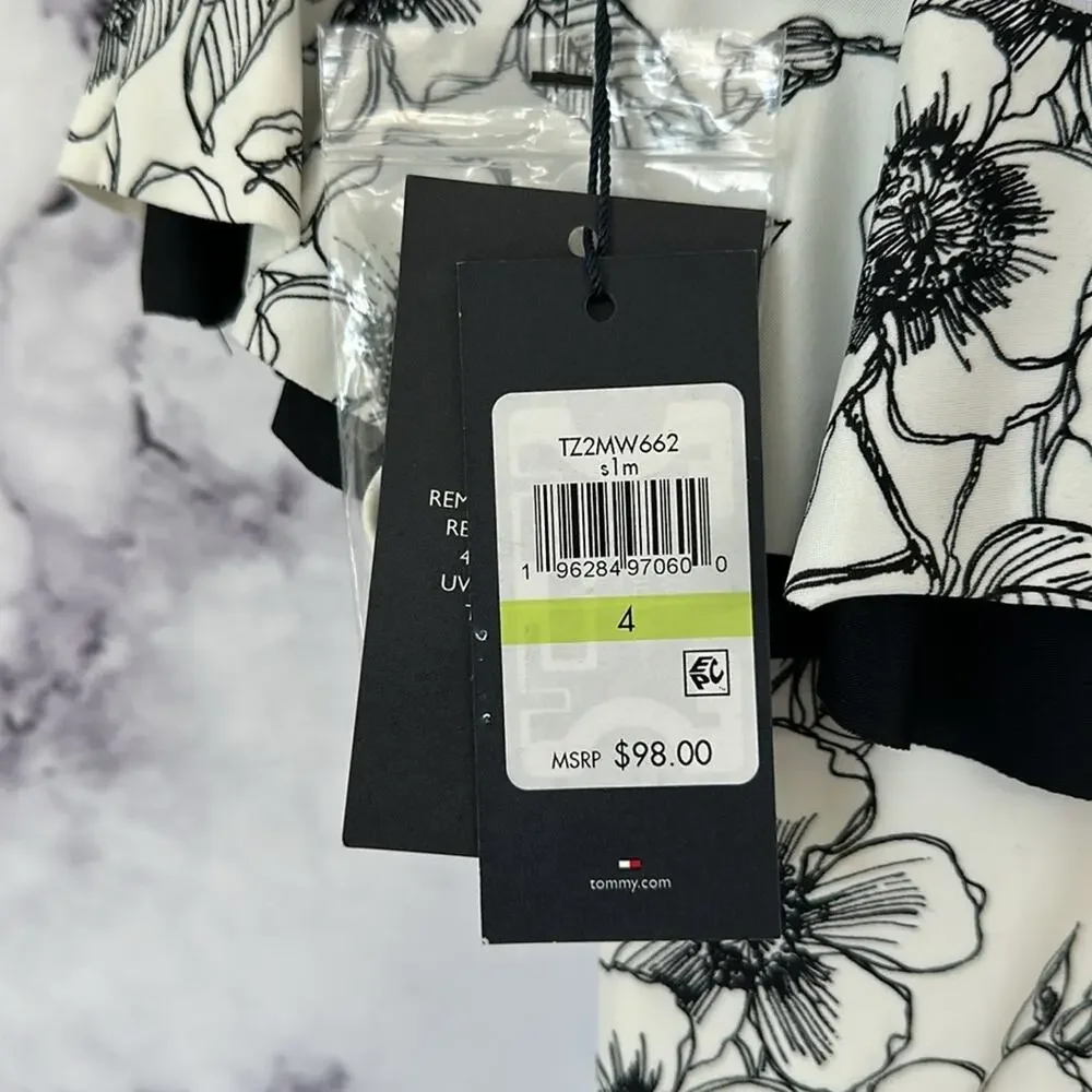 TOMMY HILFIGER Blossom White Black Ruffle Neckline One Piece Swimsuit Size 4